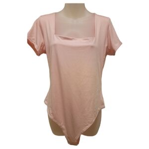 And Now This, Women's Pink Square Neck Tee Bodysuit, Size L